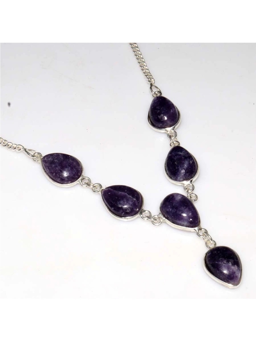 New! Sterling Silver Amethyst Gemstone Teardrop Gemstone Y Lariat Necklace
